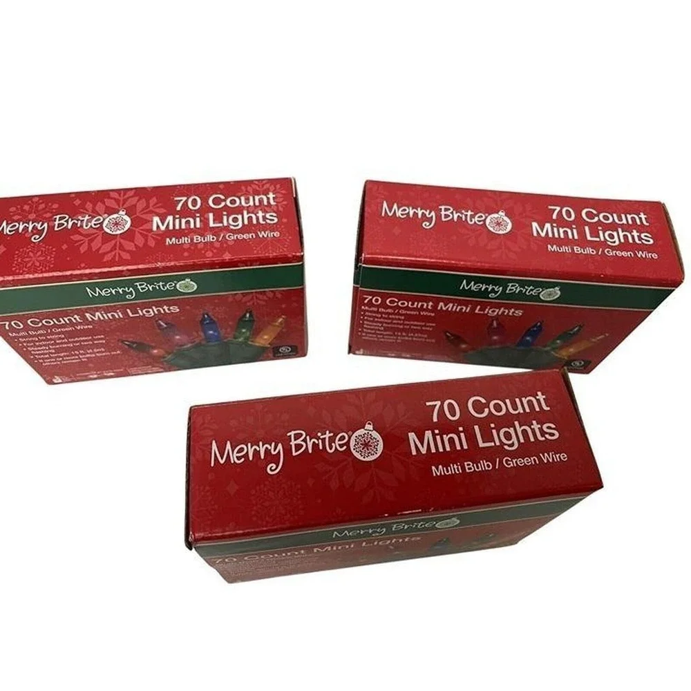 Merry Brite Mini Lights Unisex 15ft Multi Color 70 Count 3 Pack Green Wire